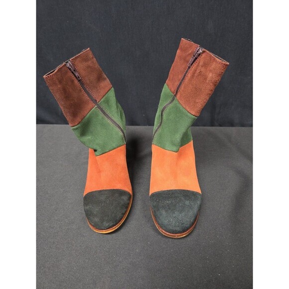MUSSE & CLOUD Miracle SPAIN 7.5 / 38 Cue Patchwork Suede Zip Heel Ankle Boots - Picture 2 of 7